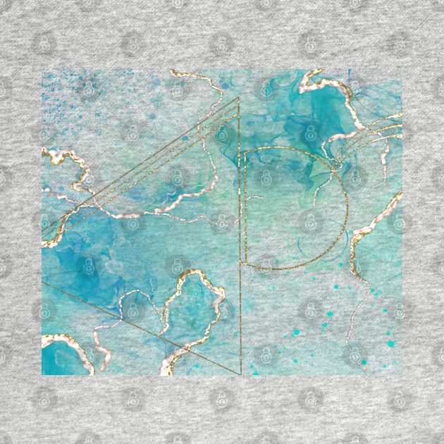 Alcohol ink in blue and turquoise w. gold lines and geometry by CreaKat